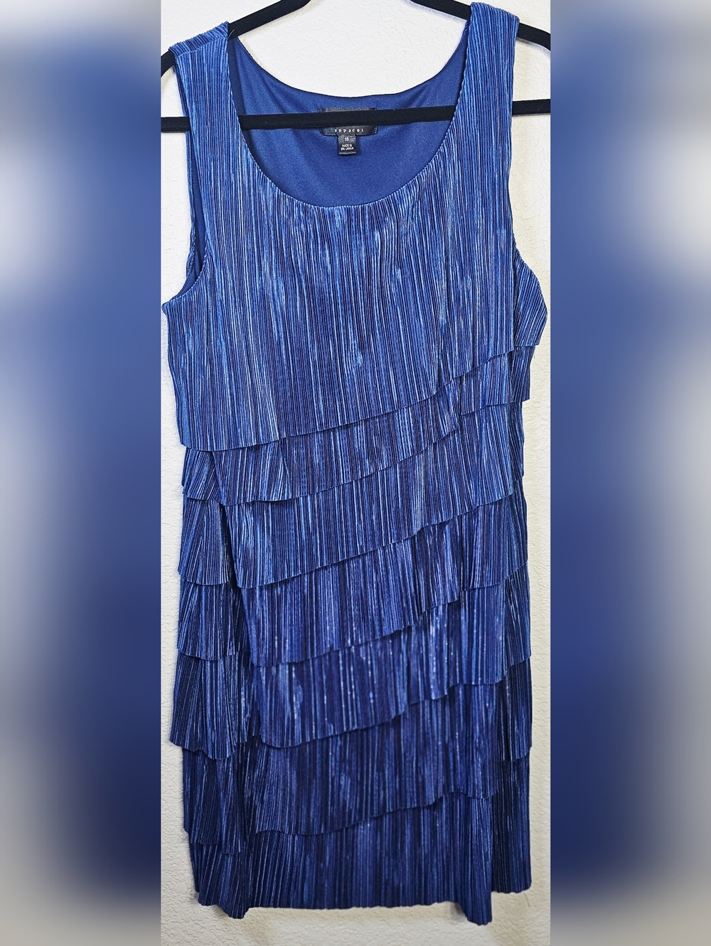 Connected Apparel Blue Pleated Tiered Dress Size 16 Flowy Flounce Party Wedding